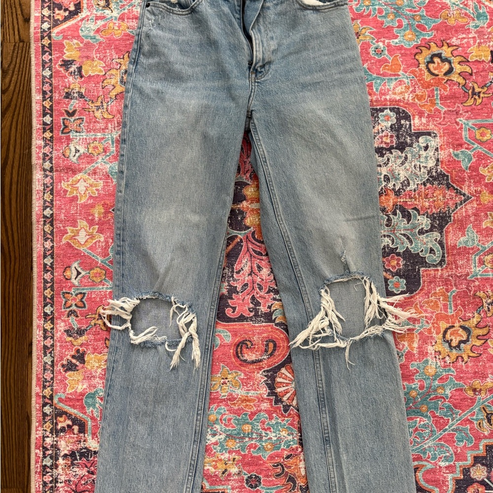 Abercrombie & Fitch Light Blue Distressed Straight Leg Jeans